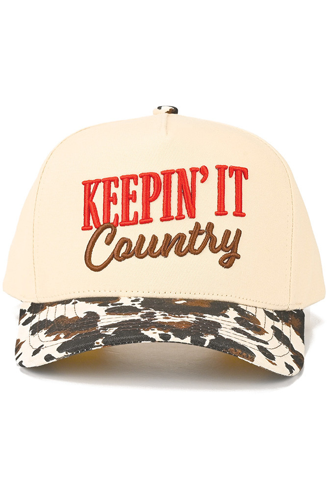 Women's Keepin' It Country Letter Two-Tone Trucker Hat in Cow