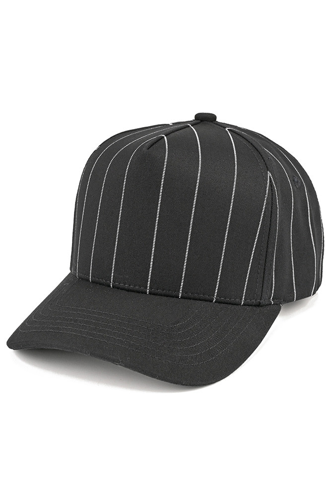 Women's Pinstripe Pattern on Solid Trucker Hat in Black