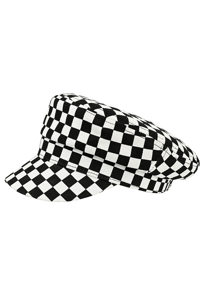 Women's Checker Check Pattern Cotton Fisherman Cap in White Black