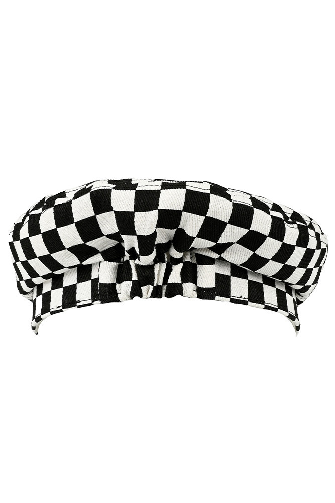 Women's Checker Check Pattern Cotton Fisherman Cap in White Black
