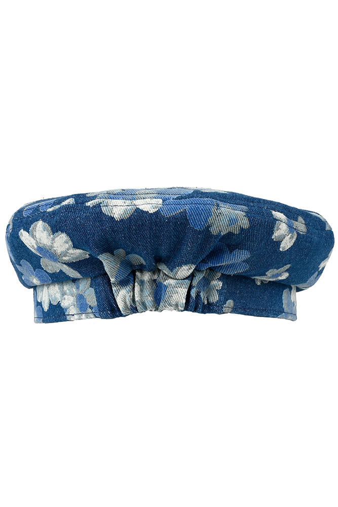Women's Floral Pattern Print Denim Fisherman Cap in Denim