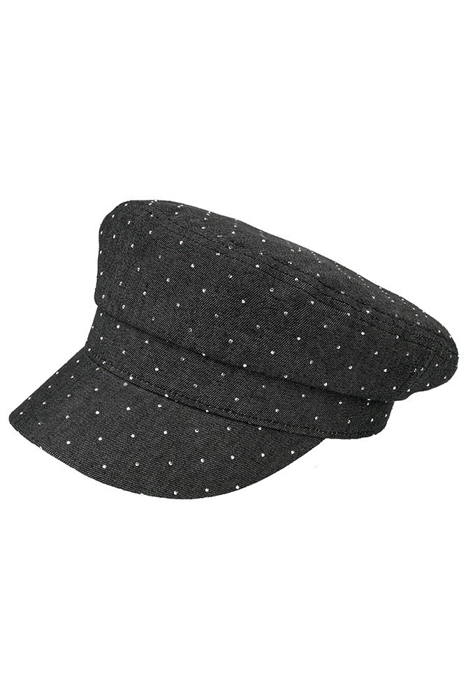 Women's Solid with Stone Deco Fisherman Cap in Black