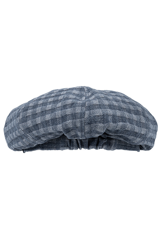 Women's Checker Check Pattern Denim Newsboy Cap in Dark Denim