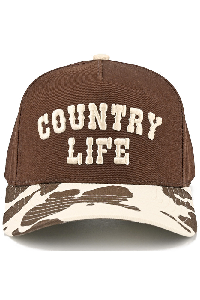 Women's Country Life Two-Tone Cow Pattern Bill Trucker Hat in Brown