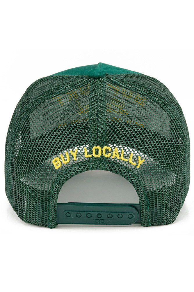 Women's Support Local Farmers Letter Two-Tone Trucker Hat in Dark Green
