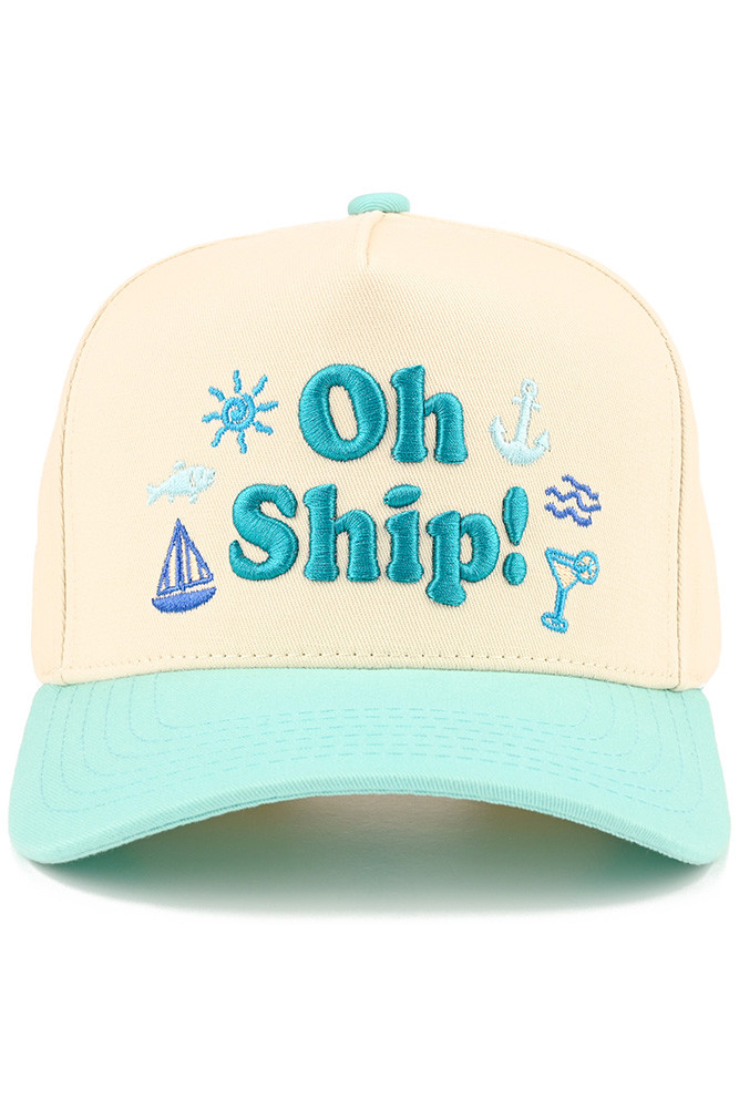 Women's Oh Ship Letter Embroidered Two-Tone Trucker Hat by BURACQ