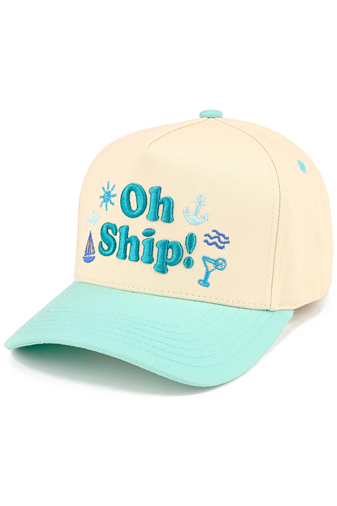 Women's Oh Ship Letter Embroidered Two-Tone Trucker Hat in Mint