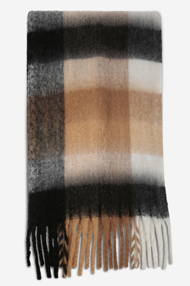 Women's Plaid Pattern Fringe Oblong Winter Scarf by BURACQ