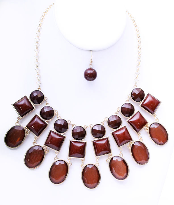 Women's Teardrop Jewel Bib Necklace and Earring Set – Style S2184 by BURACQ