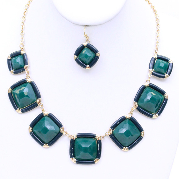 Women's Square Jewel Statement Necklace and Earring Set – Style S2446 by BURACQ