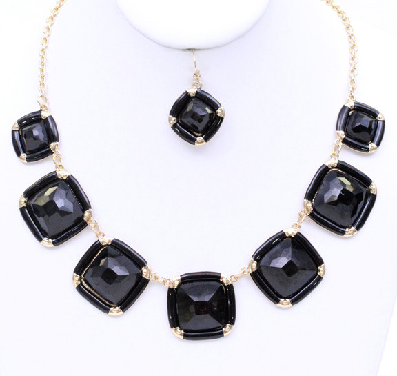 Women's Square Jewel Statement Necklace and Earring Set – Style S2446 — earrings photo 2