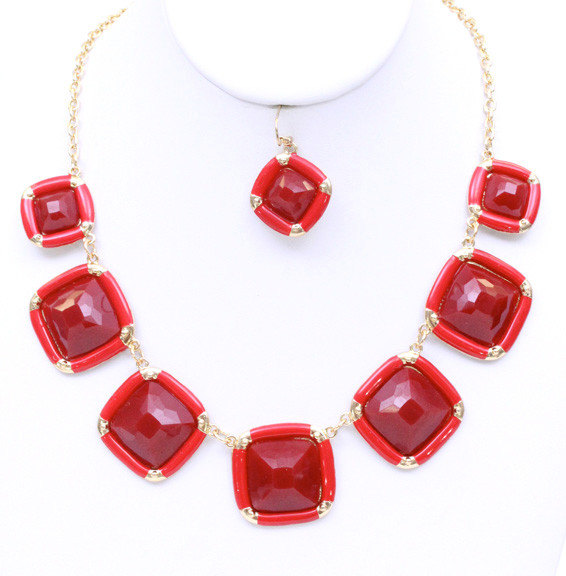 Women's Square Jewel Statement Necklace and Earring Set – Style S2446 — earrings photo 3