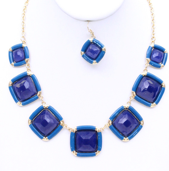 Women's Square Jewel Statement Necklace and Earring Set – Style S2446 — earrings photo 4