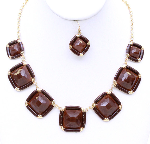 Women's Square Jewel Statement Necklace and Earring Set – Style S2446 — earrings photo 5