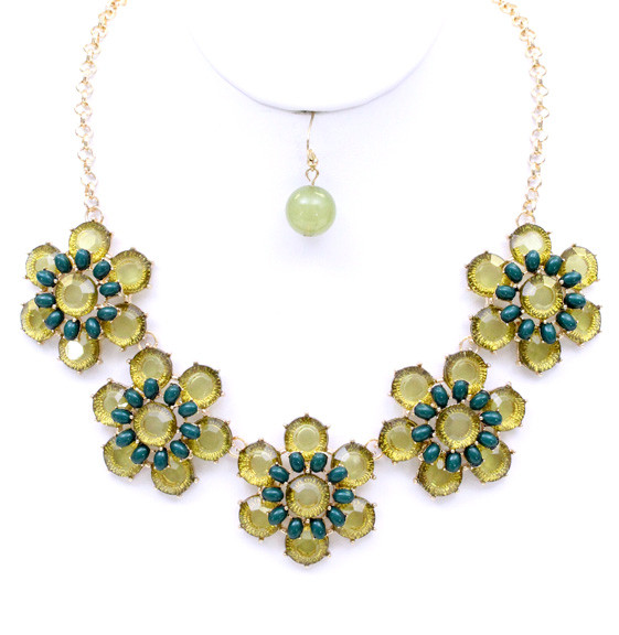 Women's Flower Jewel Statement Necklace and Earring Set – Style S2450 — earrings photo 2