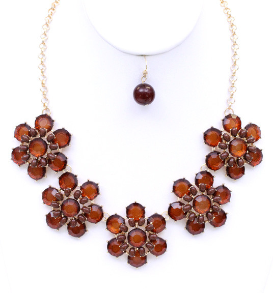 Women's Flower Jewel Statement Necklace and Earring Set – Style S2450 — earrings photo 3