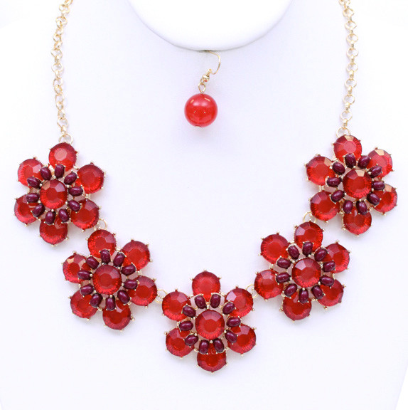 Women's Flower Jewel Statement Necklace and Earring Set – Style S2450 by BURACQ