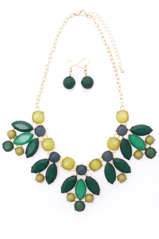 Women's Flower Bib Statement Necklace and Earring Set – Red — earrings photo 2