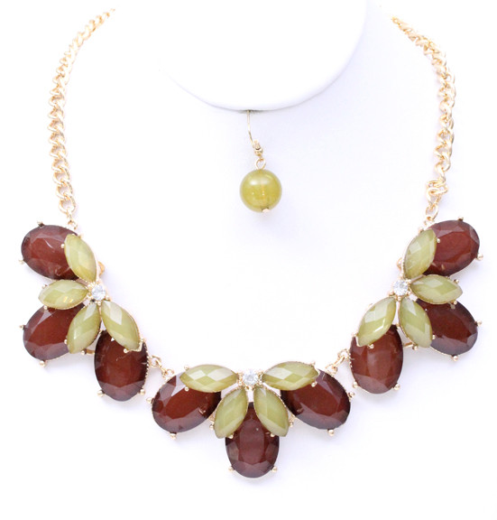 Women's Jewel Petal Statement Necklace and Earring Set – Style S2451 by BURACQ