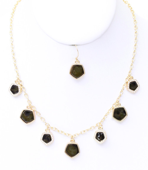 Women's Geometric Charm Necklace and Earring Set – Style MNE4150 — earrings photo 2