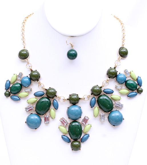 Women's Jewel Bib Statement Necklace and Earring Set – Style S2305 by BURACQ
