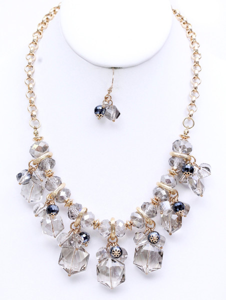 Women's Crystal Drop Statement Necklace and Earring Set – Style BCN4210 — earrings photo 2