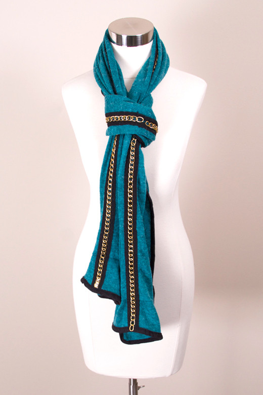 Women's Aztec Trim Knit Oblong Scarf – Style SW629-TQ — scarf photo 2