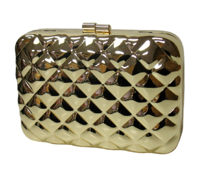 Women's Quilted Metallic Box Clutch – Gold — clutch photo 3