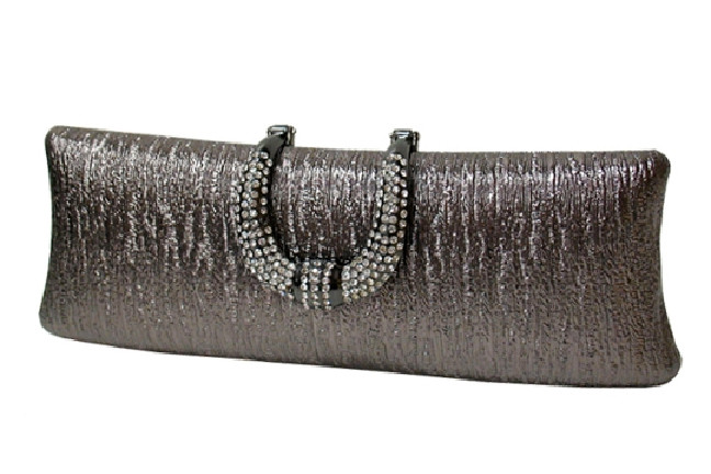 Women's Pleated Metallic Clutch with Rhinestone Handle – Style EHP7063 — clutch photo 3