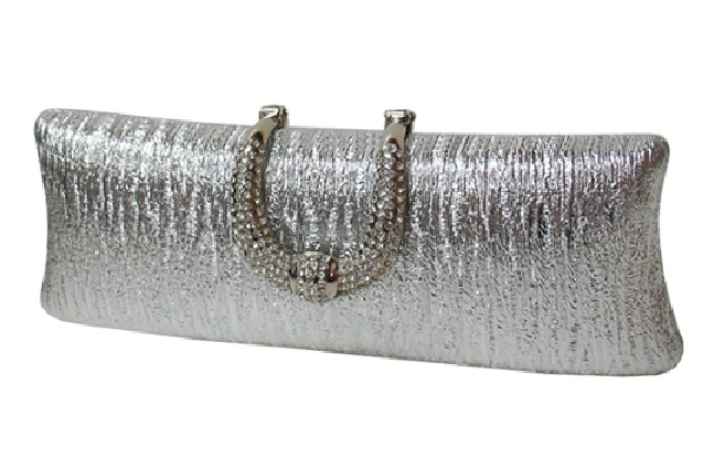 Women's Pleated Metallic Clutch with Rhinestone Handle – Style EHP7063 — clutch photo 4