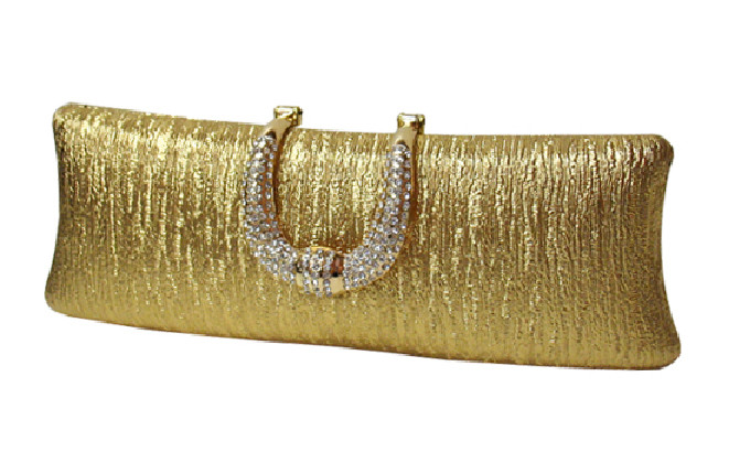 Women's Pleated Metallic Clutch with Rhinestone Handle – Style EHP7063 — clutch photo 5