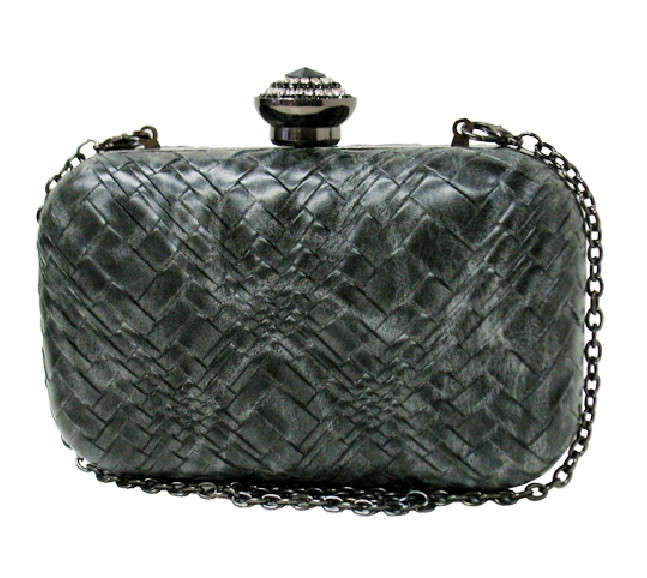 Women's Woven Box Clutch with Chain Strap – Pewter — clutch photo 2