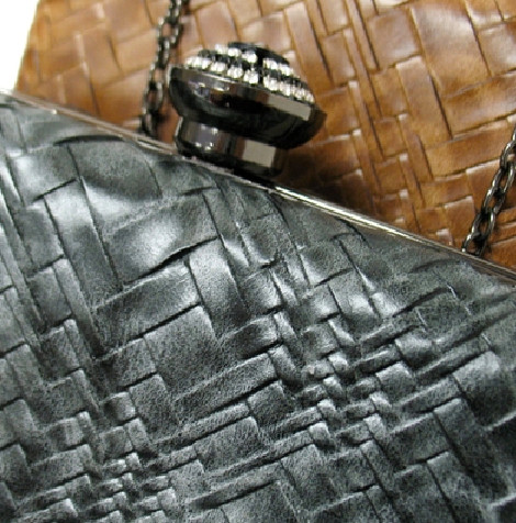Women's Woven Box Clutch with Chain Strap – Pewter — clutch photo 4