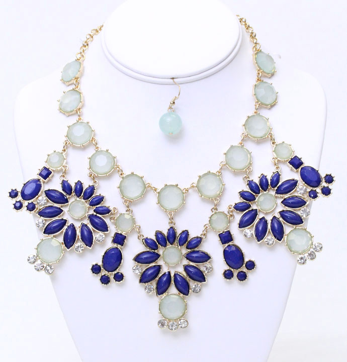 Women's Flower Jewel Statement Necklace and Earring Set – Style S2074 — earrings photo 3