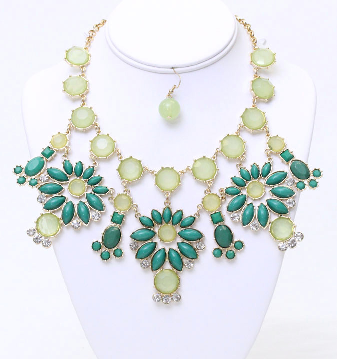 Women's Flower Jewel Statement Necklace and Earring Set – Style S2074 — earrings photo 4