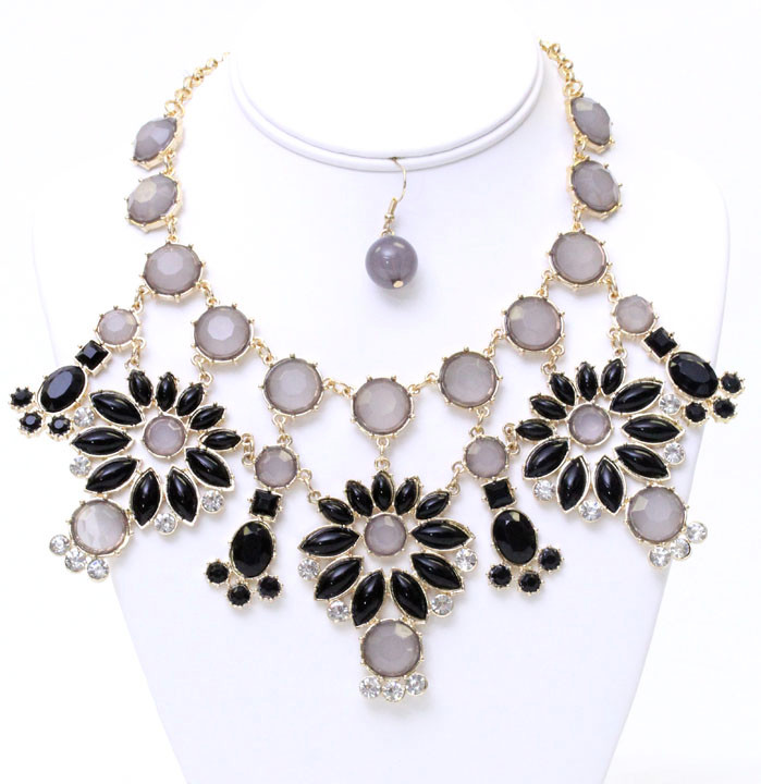 Women's Flower Jewel Statement Necklace and Earring Set – Style S2074 by BURACQ