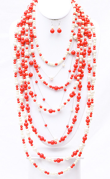 Women's Layered Bead Necklace and Earring Set – Style JS5707 by BURACQ