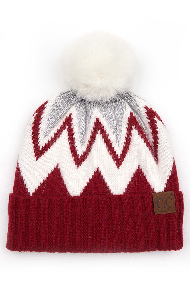 Women's Chevron Knit Beanie with Pom — beanie photo 2