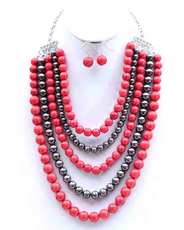 Women's Multi Strand Pearl Necklace and Earring Set – Coral in Coral by BURACQ