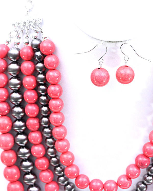 Women's Multi Strand Pearl Necklace and Earring Set – Coral — earrings photo 2