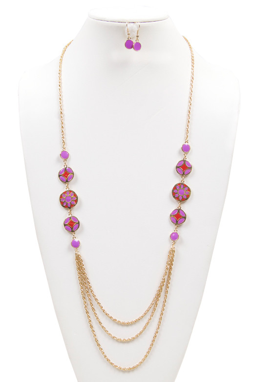 Women's Layered Bead Long Necklace and Earring Set – Style JTS0372 — earrings photo 3