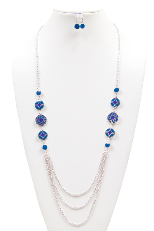 Women's Layered Bead Long Necklace and Earring Set – Style JTS0372 — earrings photo 2