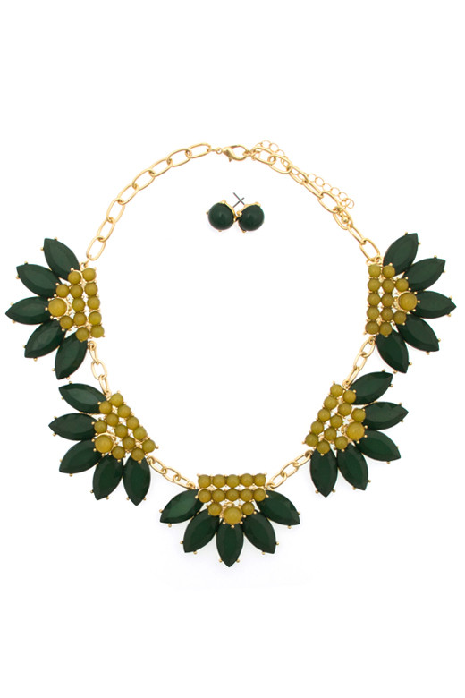 Women's Leaf Statement Necklace and Earring Set – Style S2448 by BURACQ