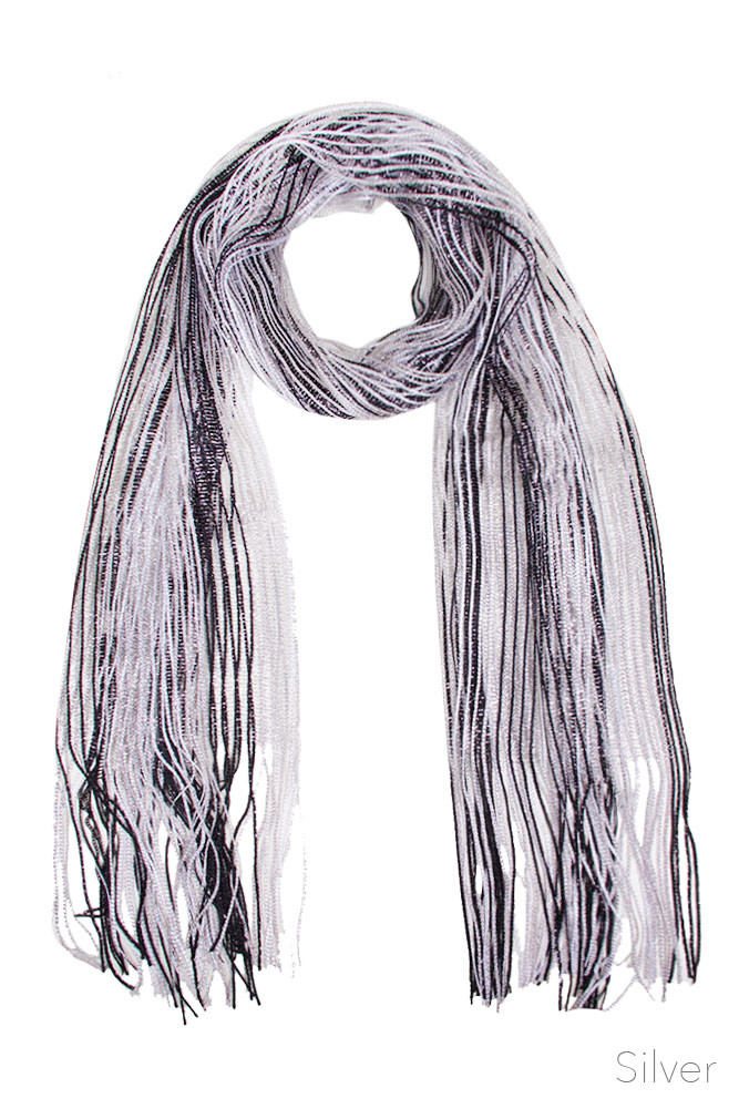 Women's Multicolor Fringe Skinny Scarf – Style OWSW4293 — scarf photo 2