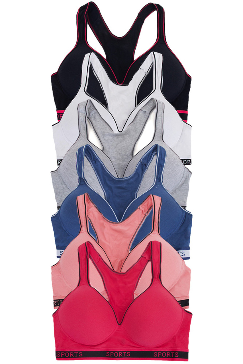 6pc Solid Color Cotton Sports Bra-6827 (6pc)