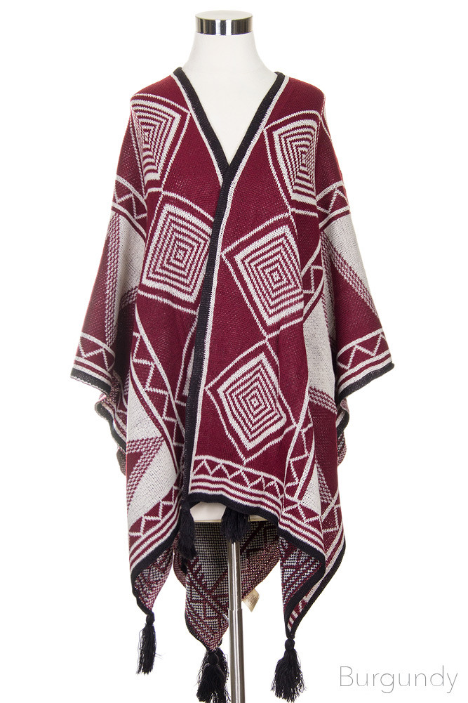 Aztec Ruana with Tassel-SBR-1150 - HANA WHOLESALE
