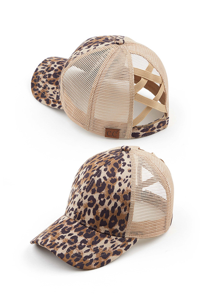 C.C LEOPARD PONYTAIL BASEBALL CAP-BT 