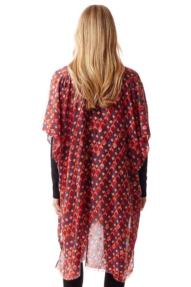 GEOMETRIC DESIGN WITH GOLD FOIL ACCENT RUANA-LOF1238-RED - HANA WHOLESALE