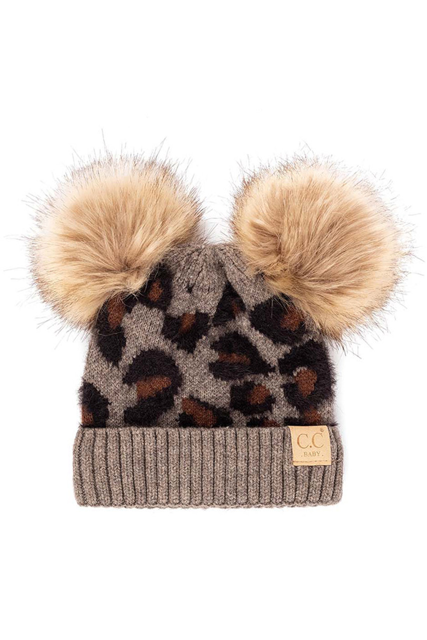 Chenille Knit Leopard Print Pom Beanie. - One Size Fits Mos (723604)