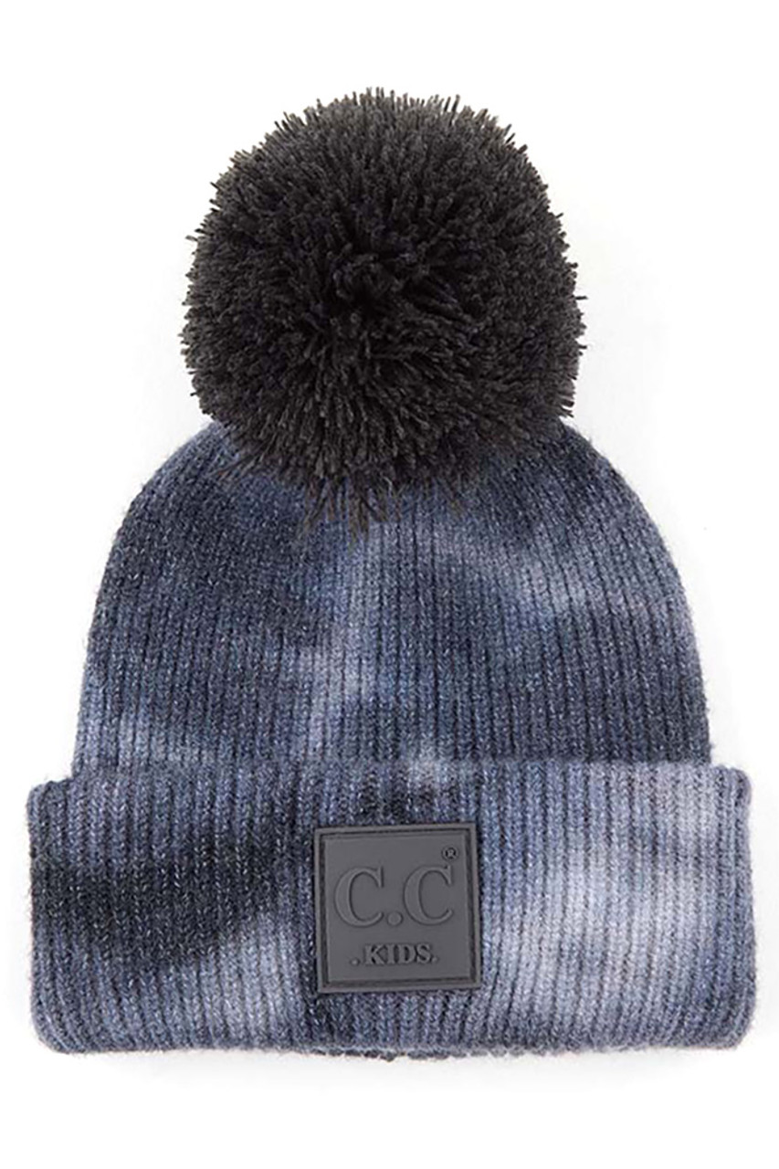 C.C RUBBER TIE KIDS PATCH BEANIE-KIDS-7380-POM - HANA WHOLESALE DYE